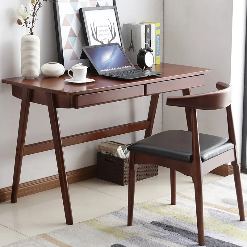 Nordic solid wood office computer desk household with drawers to write Japanese simple modern study desk