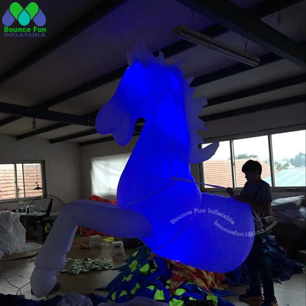 Disfraz de caballo inflable blanco con luces Led, traje de mascota inflable para desfile de Carnaval, traje de Animal grande para promoción