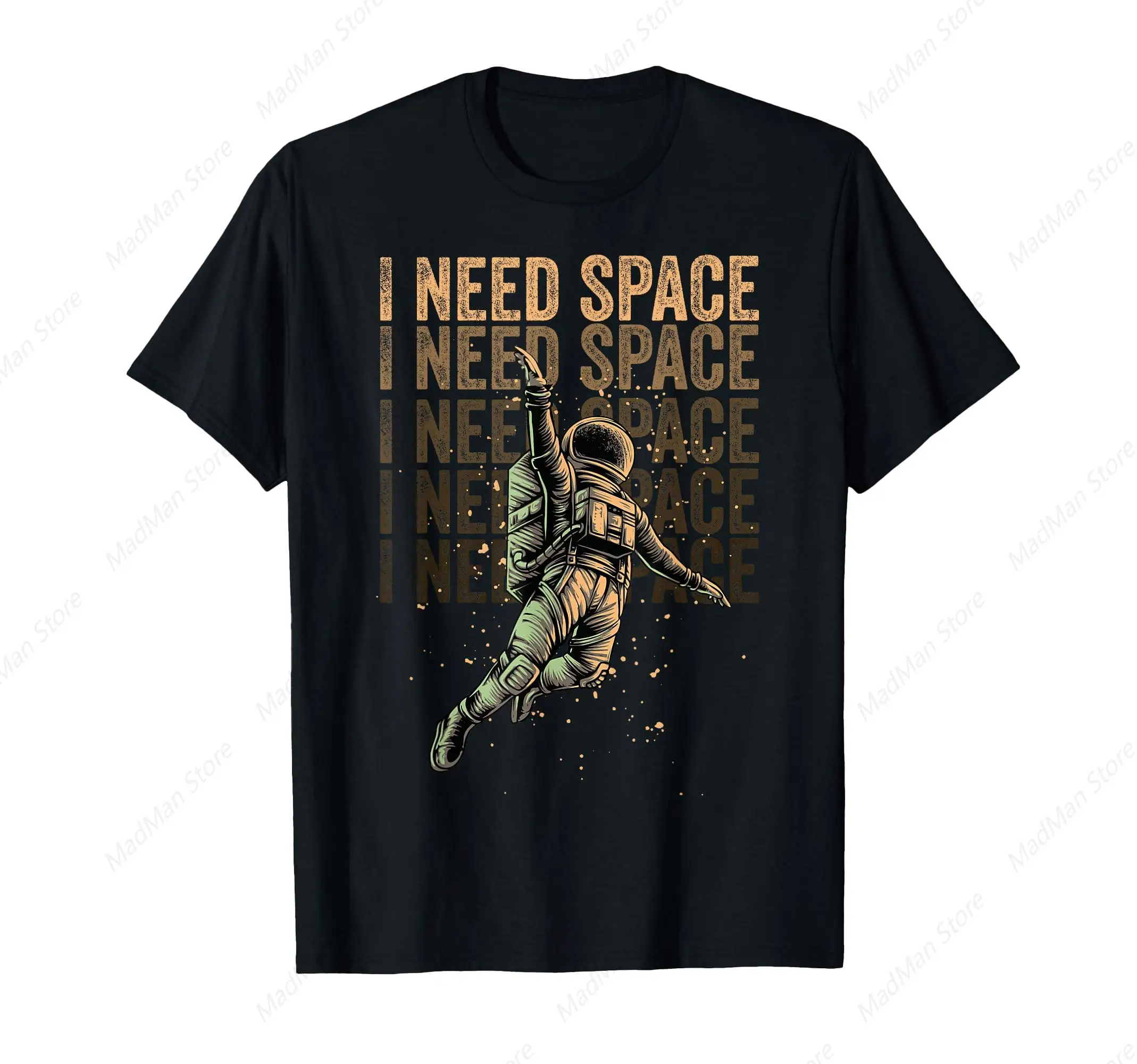 I Need Space Funny Antisocial Time Out Vintage Astronaut T-Shirt for Men Women Cotton Top Tee Fashion Casual Short Sleeves