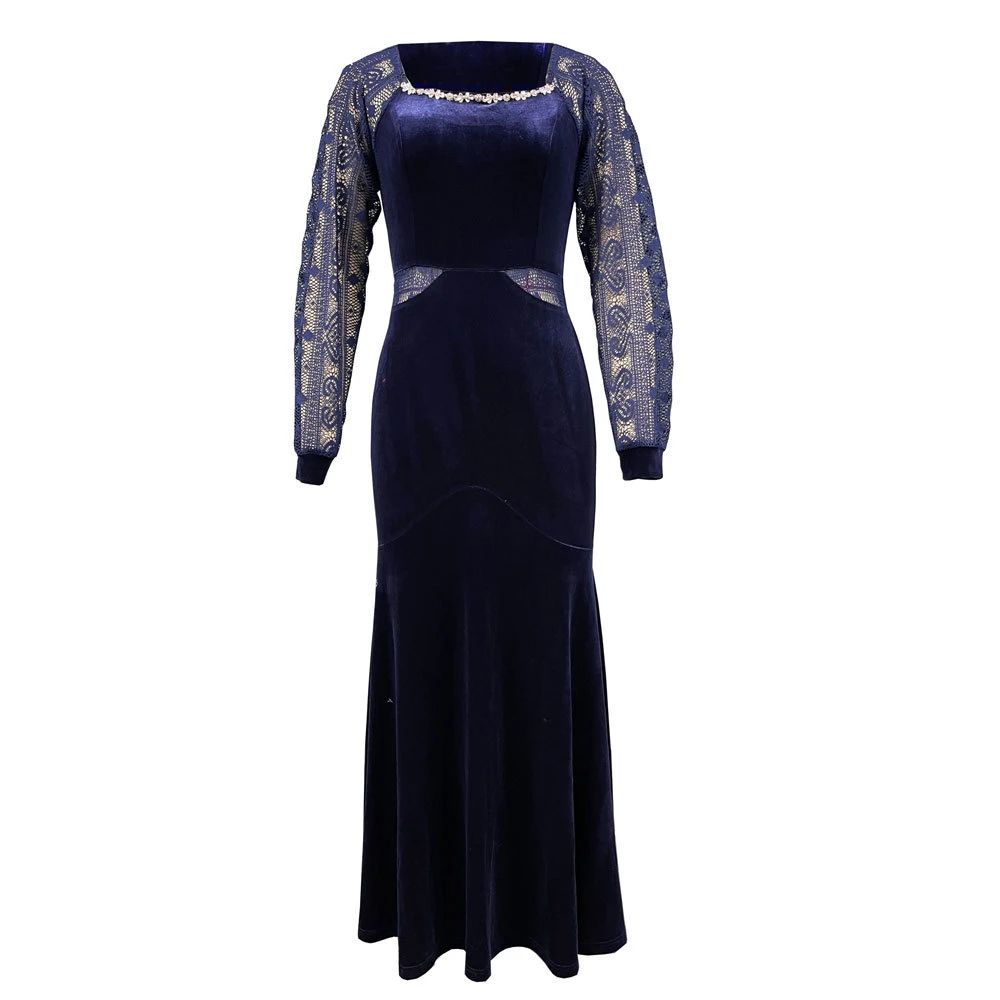 Elegante vestido de terciopelo ajustado para mujer, Maxi vestido de boda de noche ahuecado, caftán musulmán de Dubái Abaya, Túnica islámica para fiesta