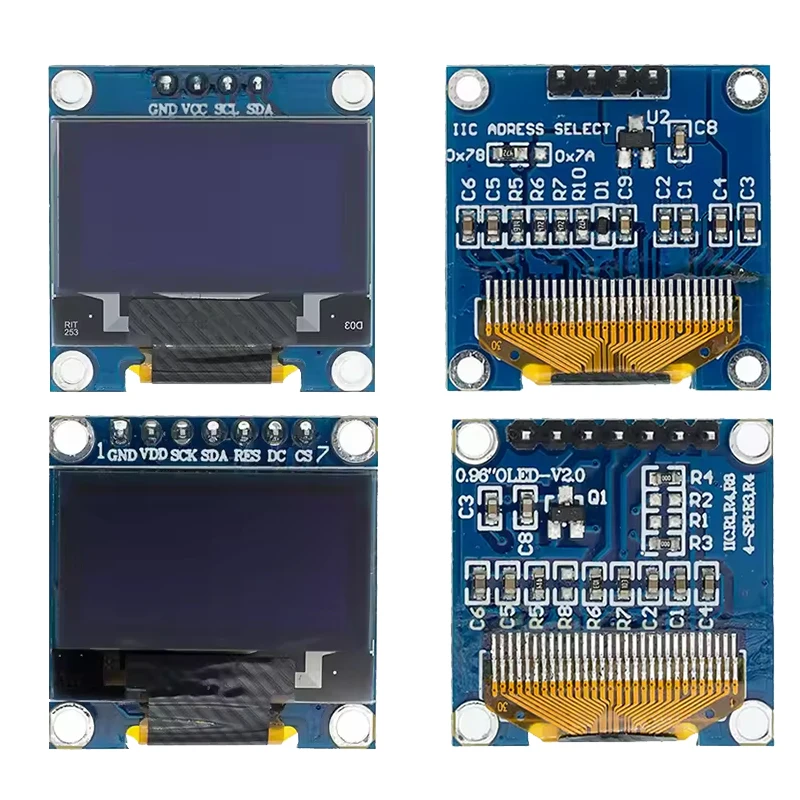 0,96 Zoll IIC SPI Serielles 7/4-Pin Weiß/Blau/Gelb Blau/Gelb OLED-Display SSD1306 12864 LCD-Bildschirmplatine für