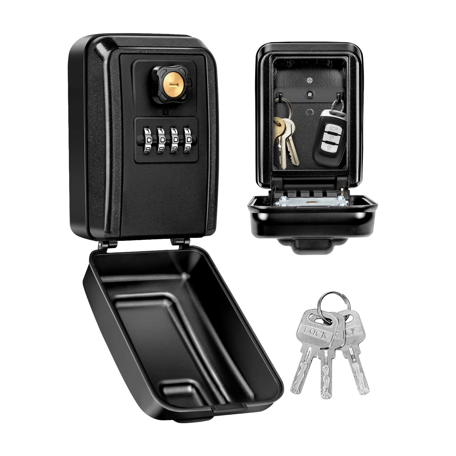 

Wall Mount Key Lock Box Waterproof Lock Box for Keys with Code Resettable Code Large Capacity Safe Security LockBox with 3 Keys