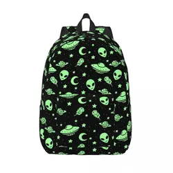 Schoolbag Student Backpack Green Alien UFO Moon Shoulder Backpack Laptop Bag School Backpack