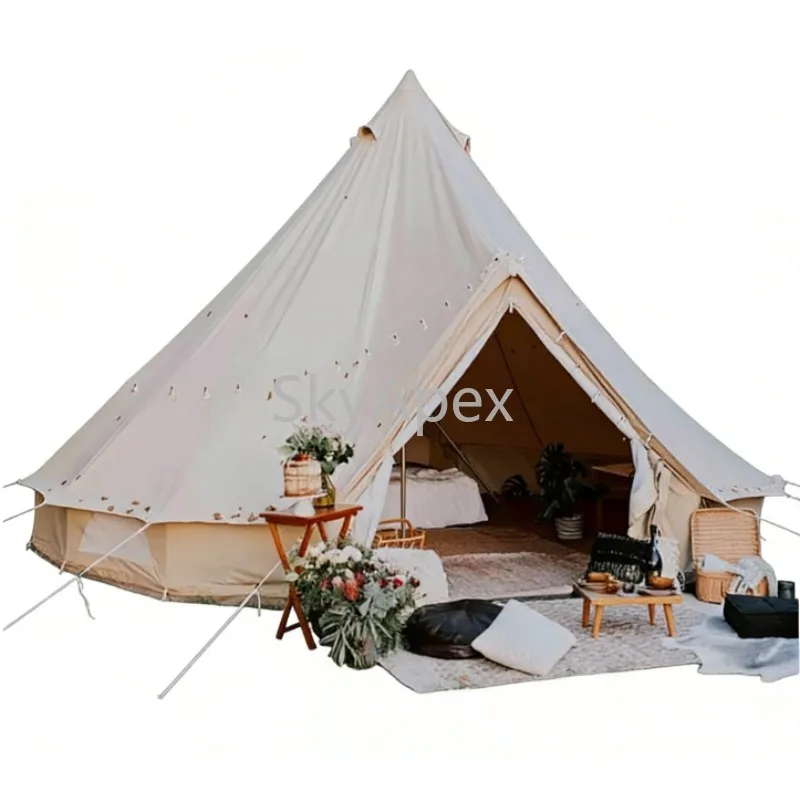 Outdoor Luxury 3m 4m Waterproof Canvas Bell Tent  With Mosquito Net  For Homestay Camping  Scenic Farm Glamping Beach Party Yard