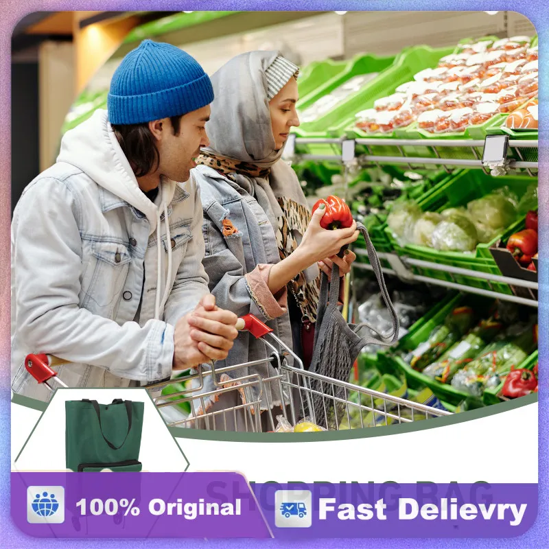Folding Shopping Trolley Bag Large Capacity Green High Performance Wheels Portable Reusable Grocery Storage Pouch Foldable