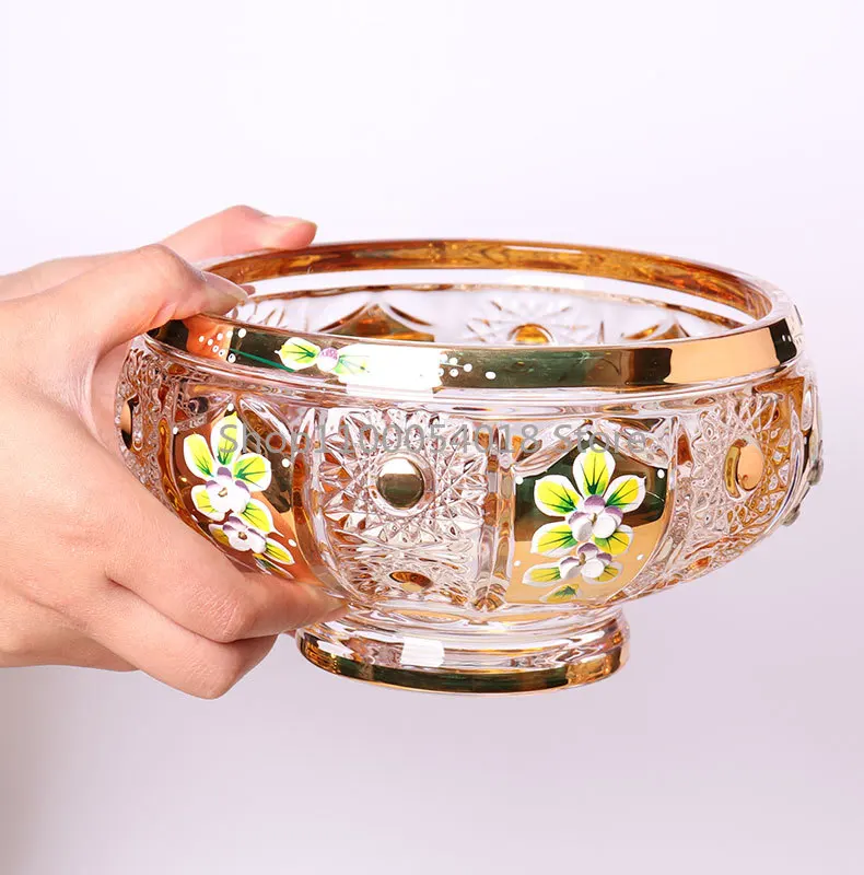 Czech Craft Gold-Plated Enamel Crystal Glass Fruit Plate Creative Modern Living Room Fruit Plate European Wedding Gift