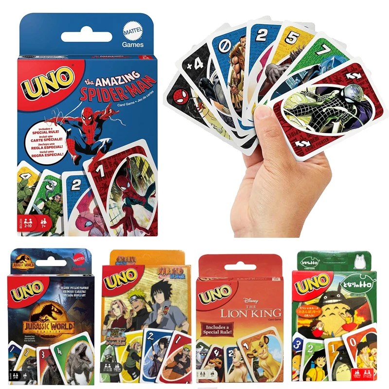 

New Mattel UNO Amazing Spider Man No mercy Game Card Games Family Funny Entertainment Board Game Poker Kids Toys Playing Cards