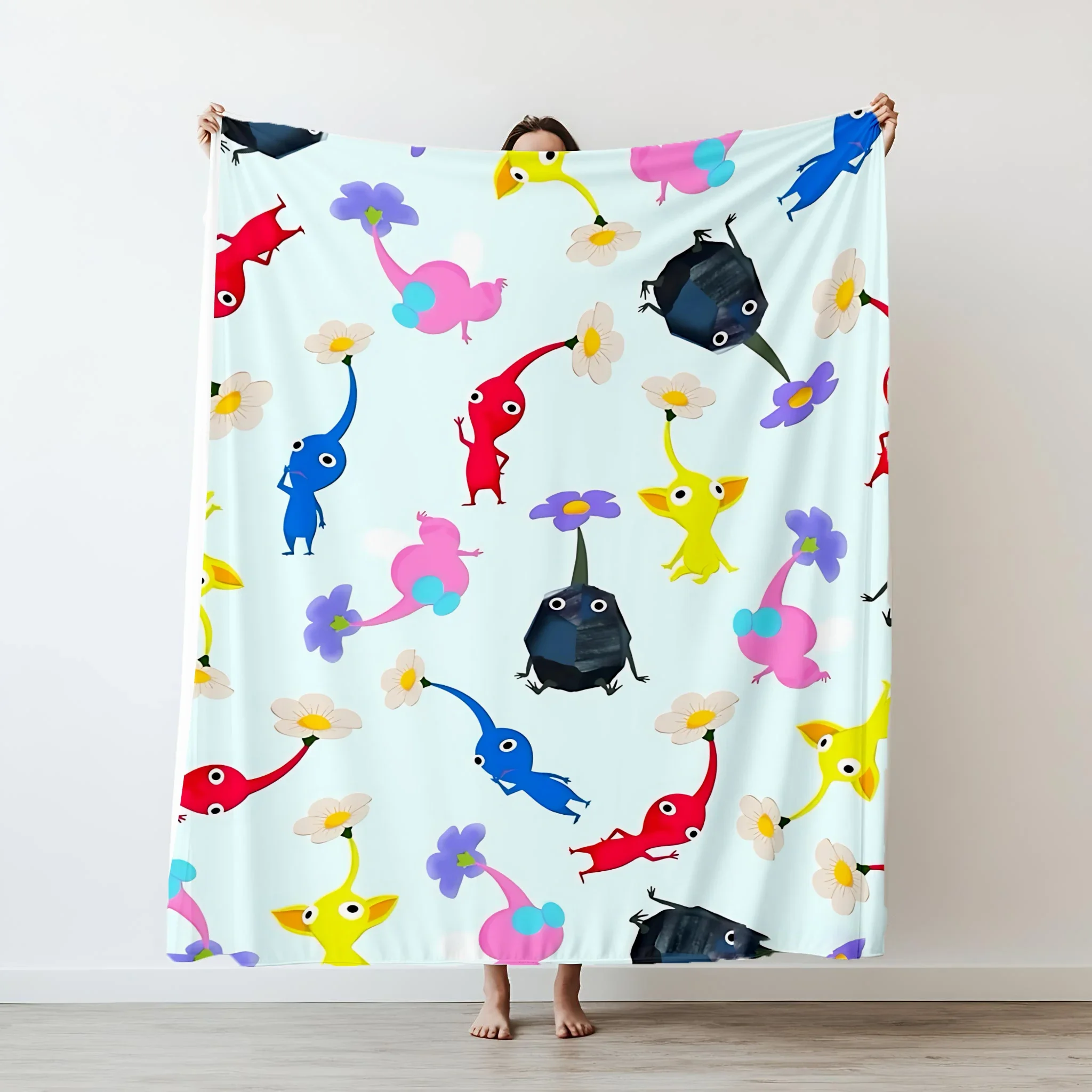 xcm Pikmin Game Art Überwurfdecke, niedliche Charaktere für Bett, Sofa, Camping, Büro, AC, weich, Freizeit