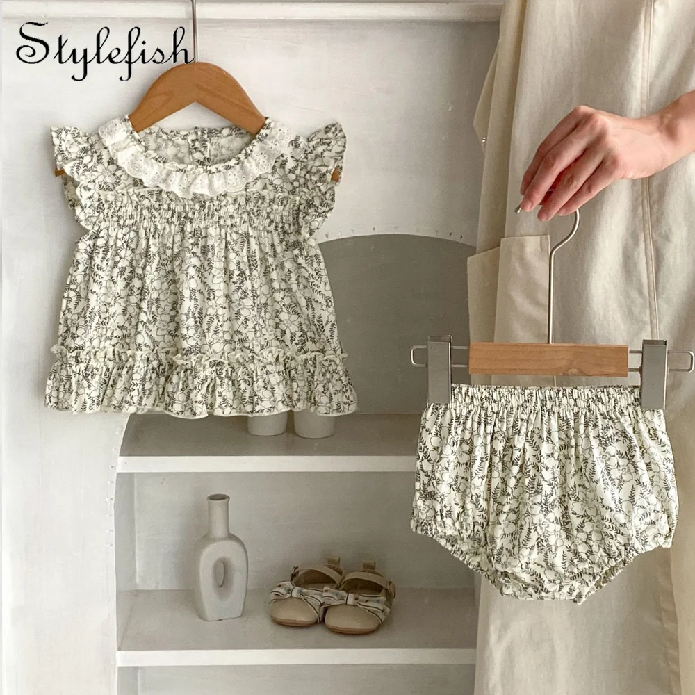 

Summer new style baby clothes for 0-3 years old, sweet floral top for baby girl, pants set, split two-piece set
