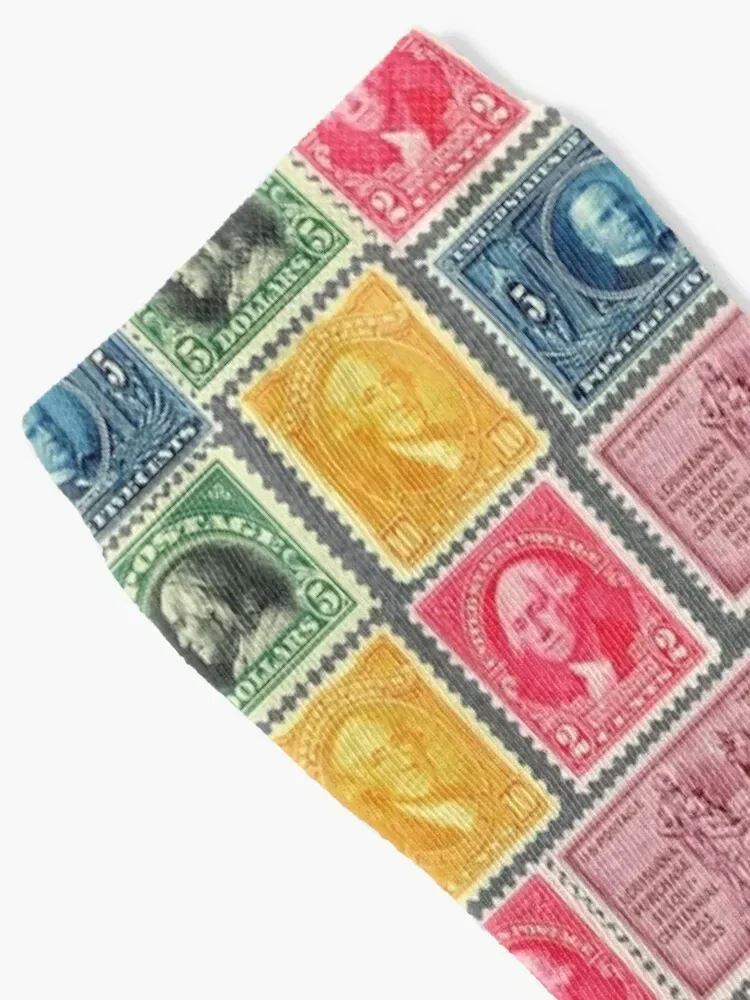 US Postage Stamp Collage Socks Wholesale winter thermal Antiskid soccer moving stockings Designer Man Socks Women's