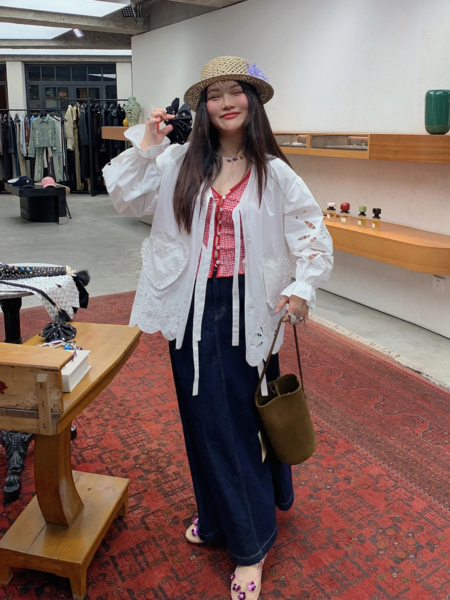 

Уникальная женская вышитая куртка-жакет с сердечками, новинка 2025 года, весна-осень, модная, из высококачественных материалов, с V-образным вырезом, длинная