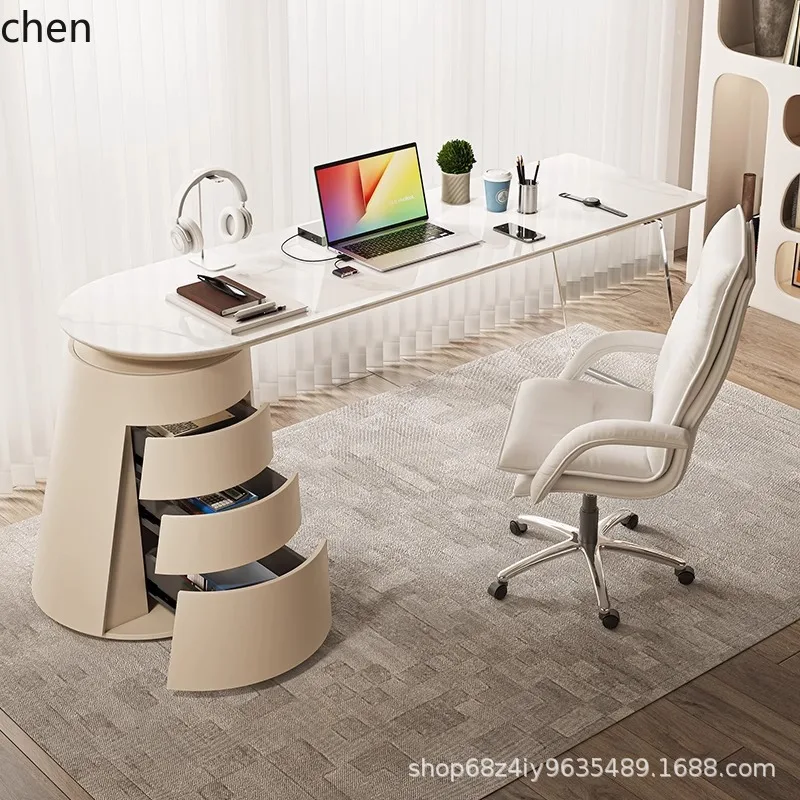 a4 Rock Board Desk Minimalist Office Writing Desk Cream Style Acrylic Storage Cabinet