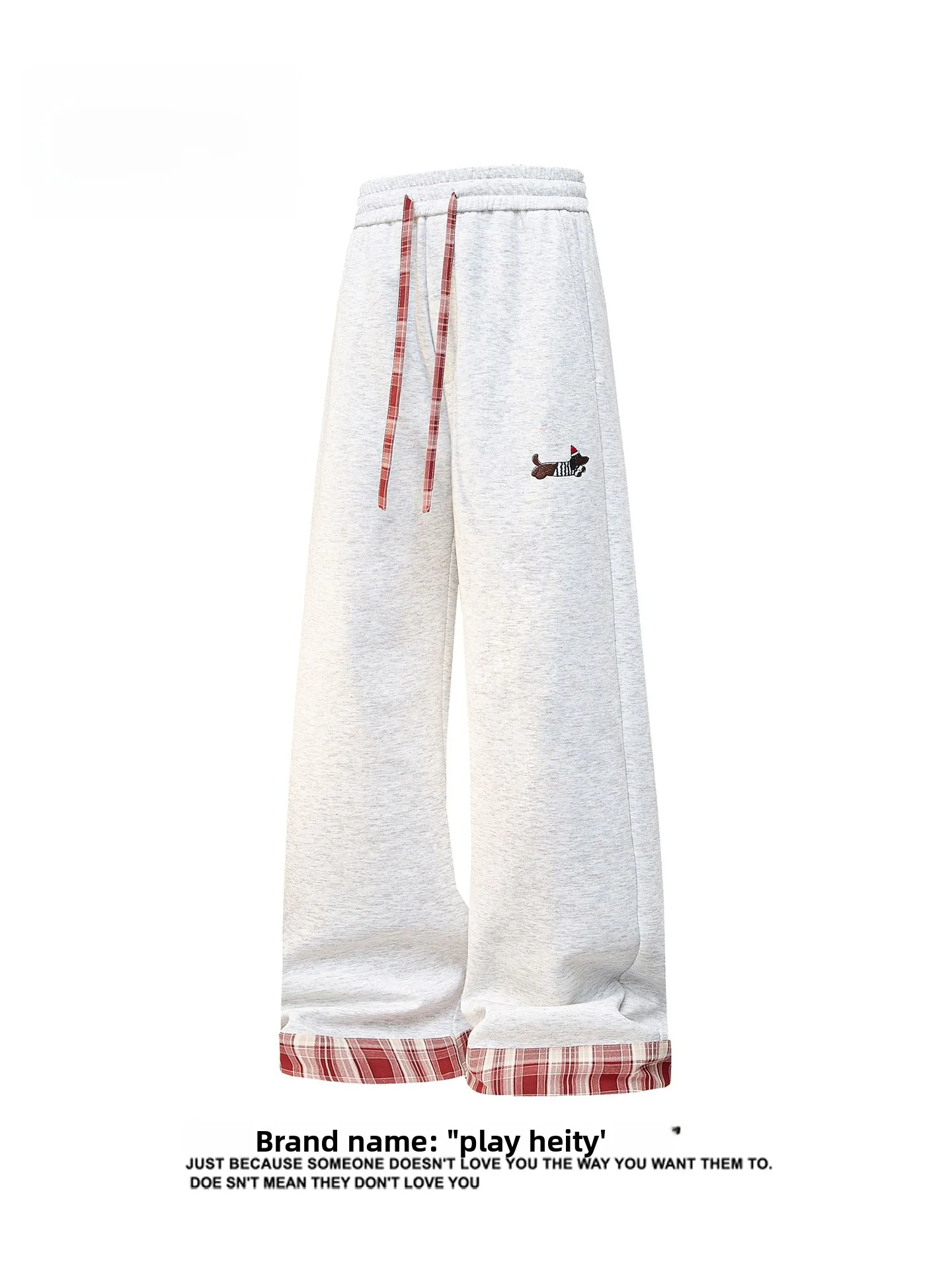 

Брюки повседневные унисекс Play Hei Faion с вышивкой таксы и клетчатыми вставками, прямые хлопковые брюки