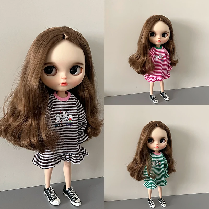 

New Fashion Blythe Clothes Striped T-shirt Dress Long Sleeve Casual Skirt For Blyth OB24 Azone Licca Pullip 1/6 Dolls Outfit