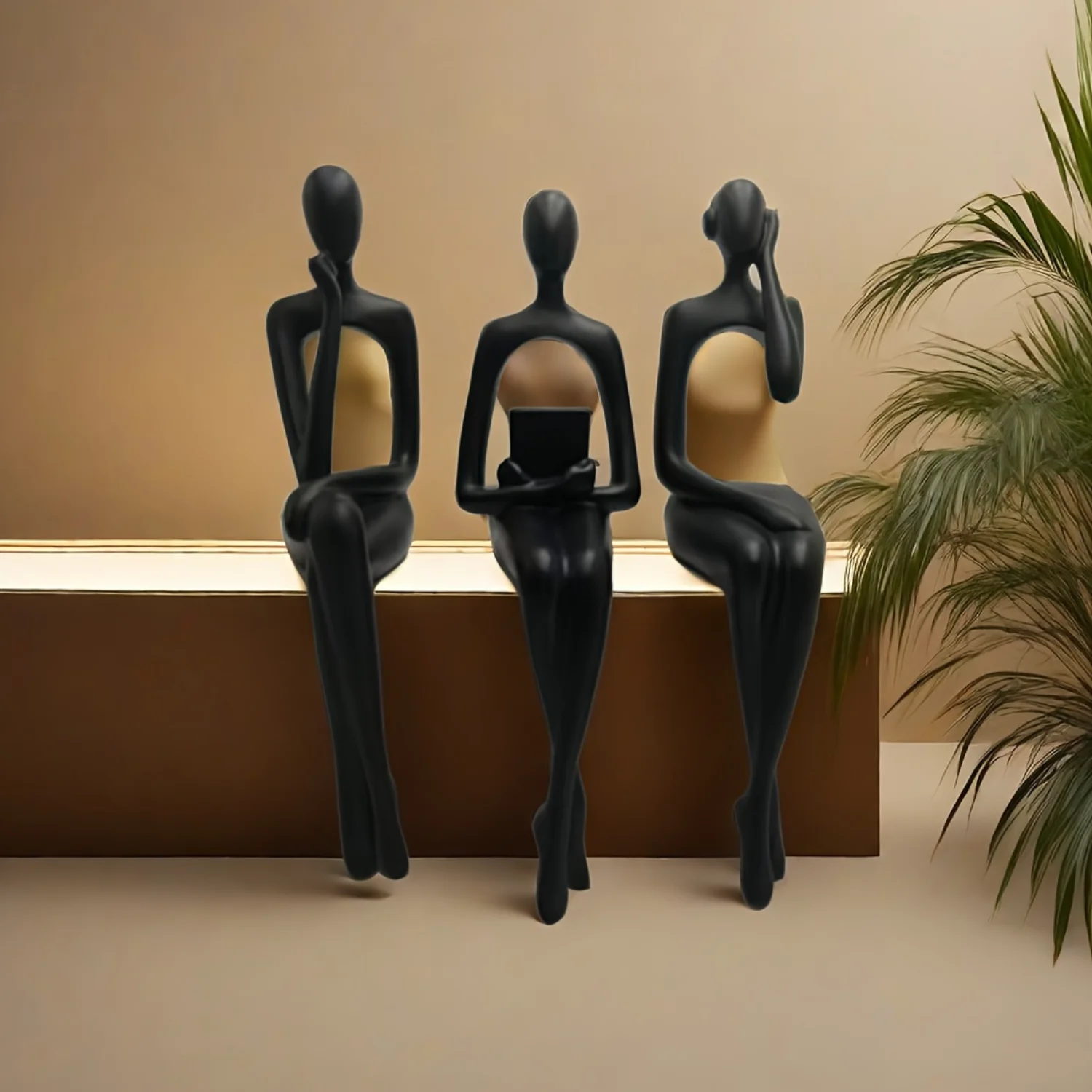 3pcs Simple Black Abstract Thinker Statue Set - Resin Ornaments for Home & Office Decor - Small Desktop Decoration