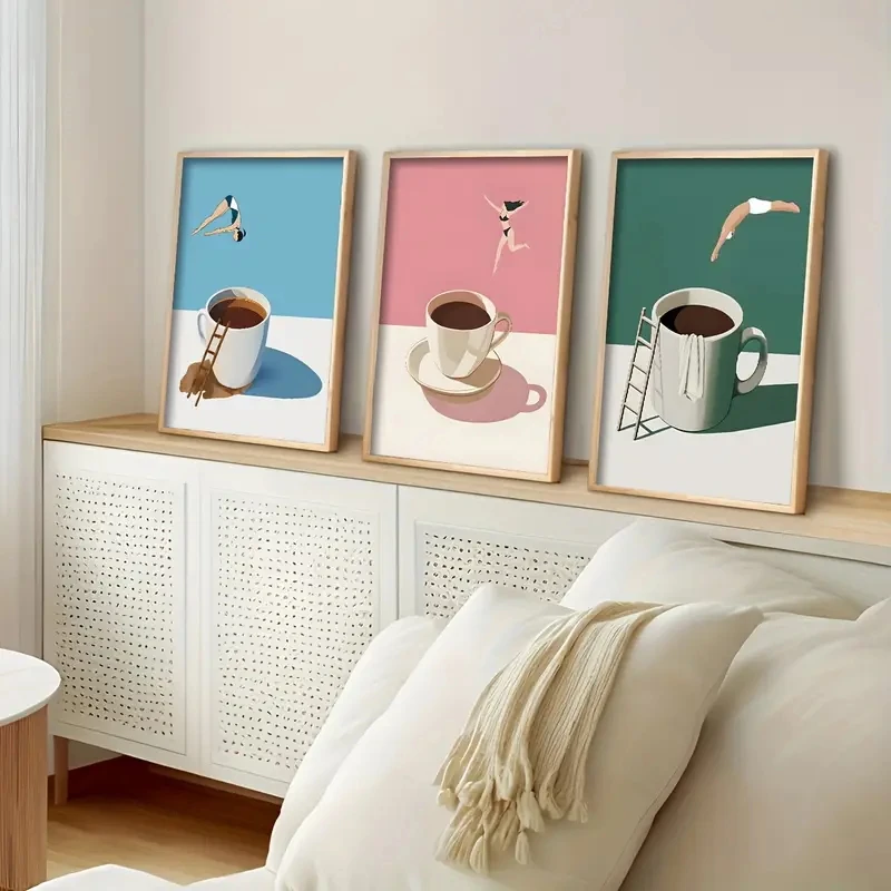 

3pcs/Set Modern Geometric Canvas Printing for Diving Coffee Fashionable Simple Wall Art Posters Modern Home Decoration Prints