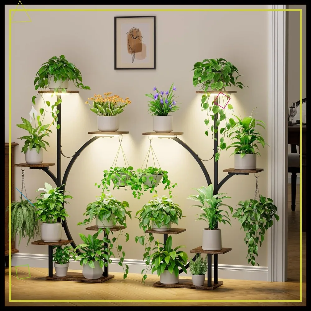 

2-Pack Corner Plant Shelf with Grow Lights, 6-Tier Indoor Stand for Multiple Plants, K-Shaped Rack for Living Room Patio