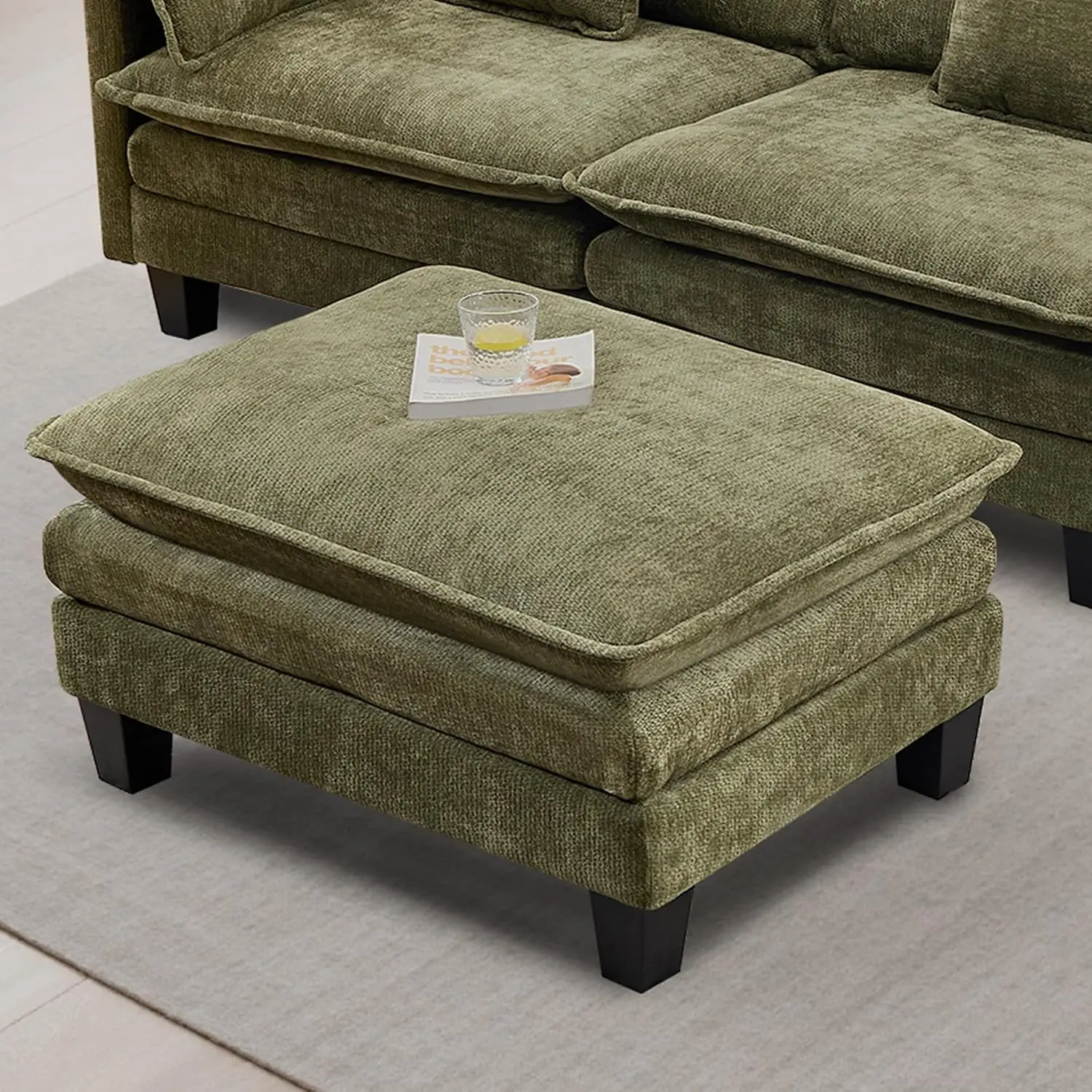 Chenille Ottoman for Modular Sofa, Deep Seat Footstool for Apartment & Living Room, Green, Customized