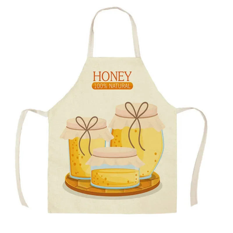 1 Pcs Kitchen Natural Honey Moon Bee Apron Sleeveless Cotton Linen Aprons for Men Women Home Cleaning Tools