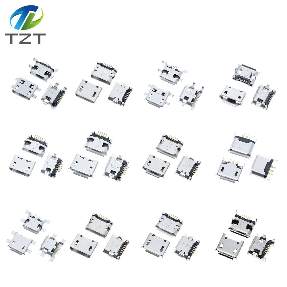 12PCS 60pcs=12 Models Micro USB Connector 5Pin usb Jack Socket Female For MP3/4/5 Huawei Lenovo ZTE And Other Mobile Tabletels