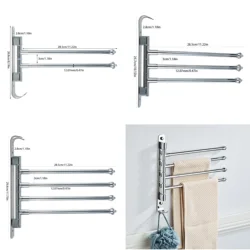 1pc Swivel Towel Rack Wall Mounted Bathroom Kitchen 2/3/4-Arms 180 Degree Rotation Storage Hanger Silver Hardware Accessory