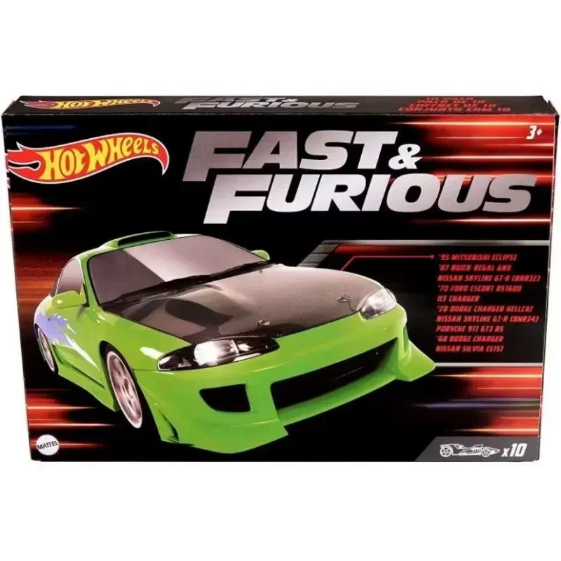 Original Hot Wheels Car Fast & Furious 10 Pack 1/64 Diecast Vehicle Ford Porsche 911 Nissan Silvia Skyline Mitsubishi Boys Toys