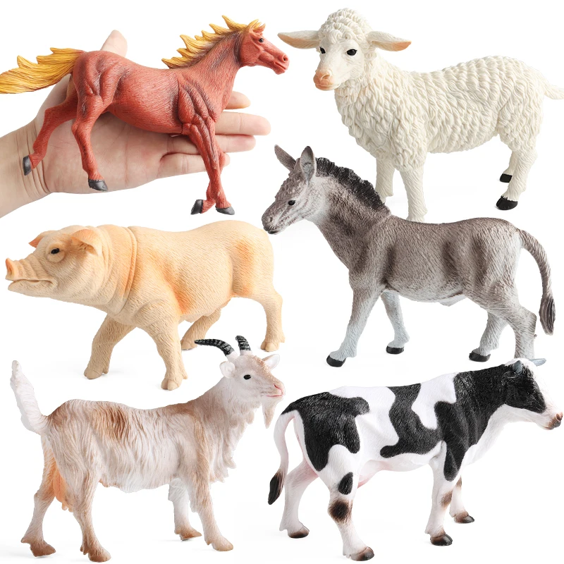 Oenux Zoo World Farm Animal Horse Cow Pig Sheep Goat Donkey Model Action Figures Lion Tiger PVC Educational Cute Kids Toy Gift