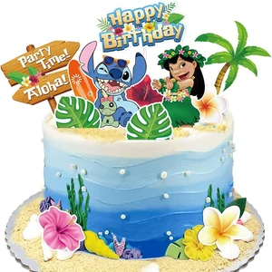 Disney Lilo và Stitch Hawaii Cake Toppers, đồ dùng bữa tiệc sinh nhật mùa hè, trang trí bàn hoa Aloha, nam và nữ 6 Bán hàng chính Alohas - №2