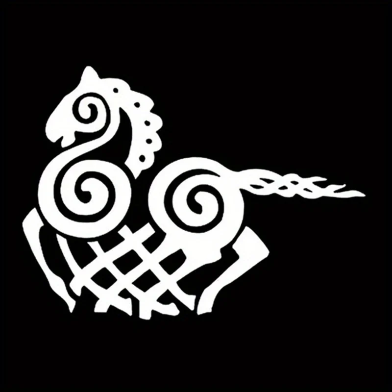 

1PC Ornate Horse Sticker Black White Spiral Pattern Intricate Design Adhesive Decal for Car Laptop Phone Decorative