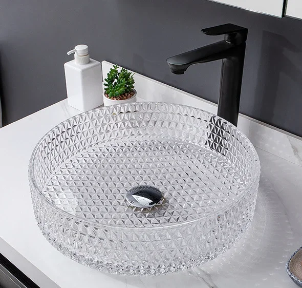 

z Fanwin hotel bathroom pedestal art handmade glass vessel wash basin sink crystal bathroom basin sink for bathroom