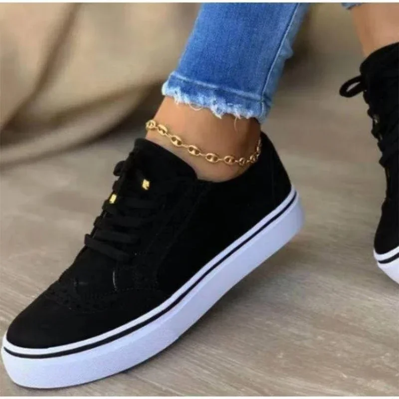 2024 delle nuove donne Low-top punta rotonda scarpe casual scarpe basse scarpe da passeggio stringate donne versatili comode resistenti all'usura