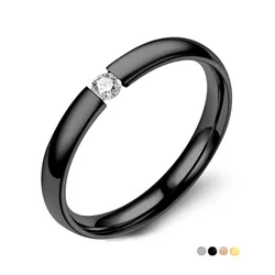 Luxury 3mm Stainless Steel Ring for Women Men Inlay Zirconia Wedding Engagement Ring Valentines Day Gift Female Stackable Ring