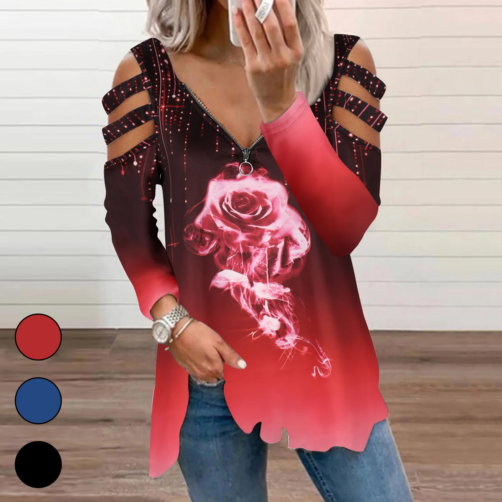 

Autumn New Women's Fashion Loose Long Sleeve Shirt V-Neck Zipper Casual Office Tops Female and Lady Autumn Clothing