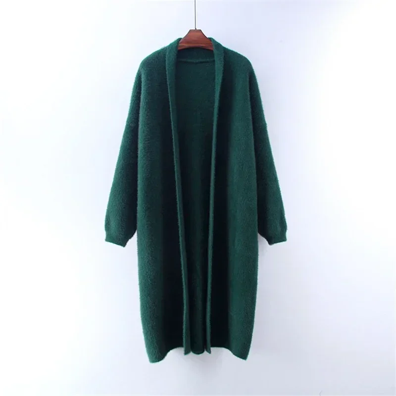 Autumn Winter Women Cashmere Long Cardigan Fashion Loose Casual Oversized Sweaters Green Jacket Soft Wool Warm Knitted Coats