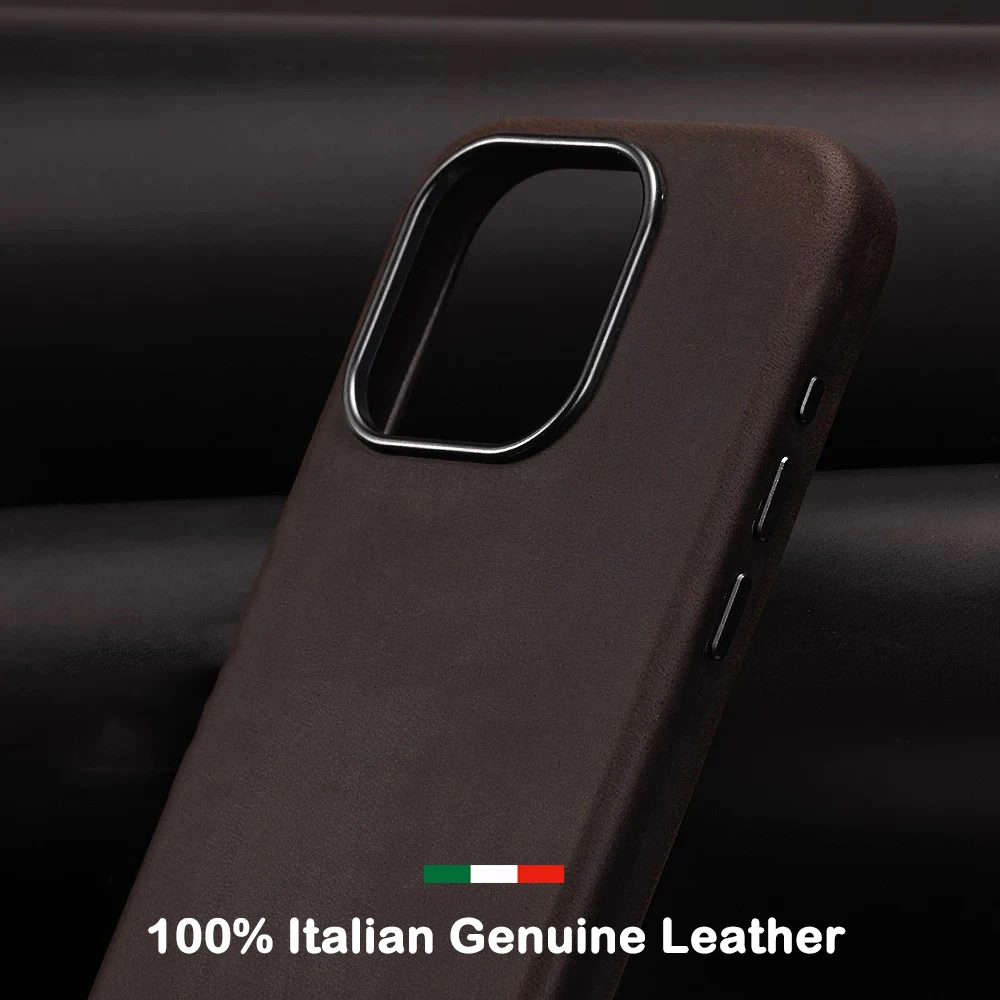 

Итальянский чехол Crazy Horse из натуральной кожи для iPhone 16, 15, 14 Pro Max, магнитные чехлы, индивидуальный чехол для телефона MagSafe из воловьей кожи