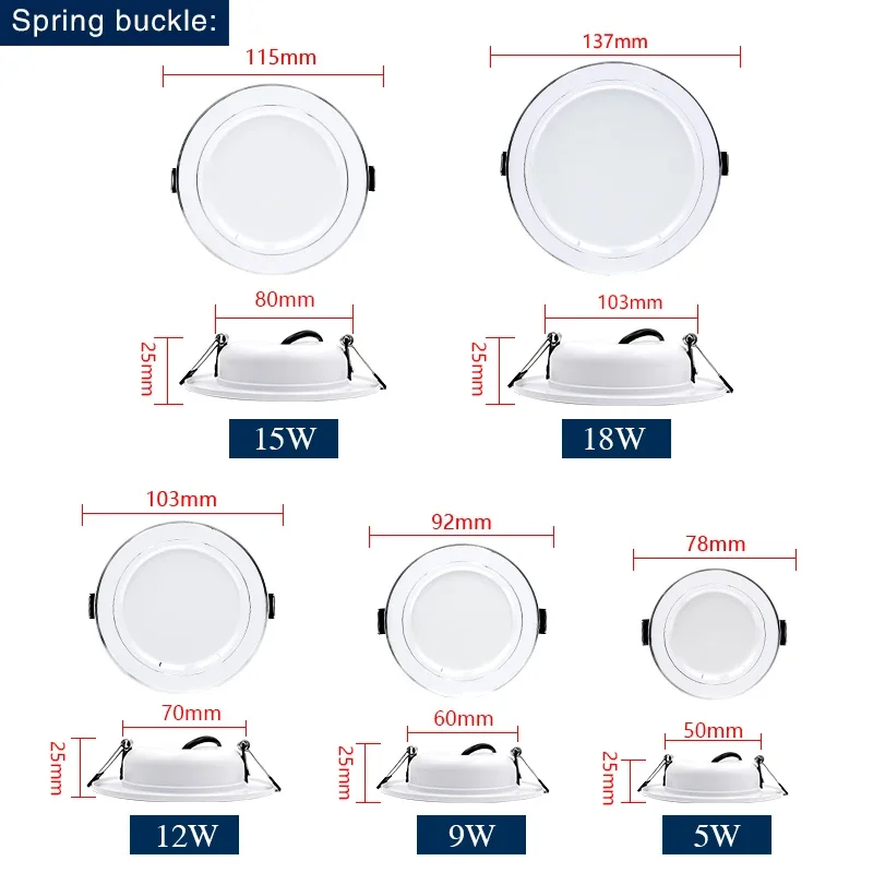 Luz descendente Led para techo, lámparas de baño, sala de estar, iluminación interior del hogar, CA 220V, 110V, 5W, 9W, 12W, 15W, 18W, cc 12V, 24V, 10 unidades por lote