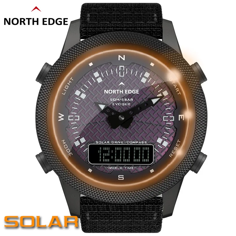 

Outdoor sports waterproof dual display Optical Kinetic stopwatch Compass Quartz Watch Light Wave Solar private model watch