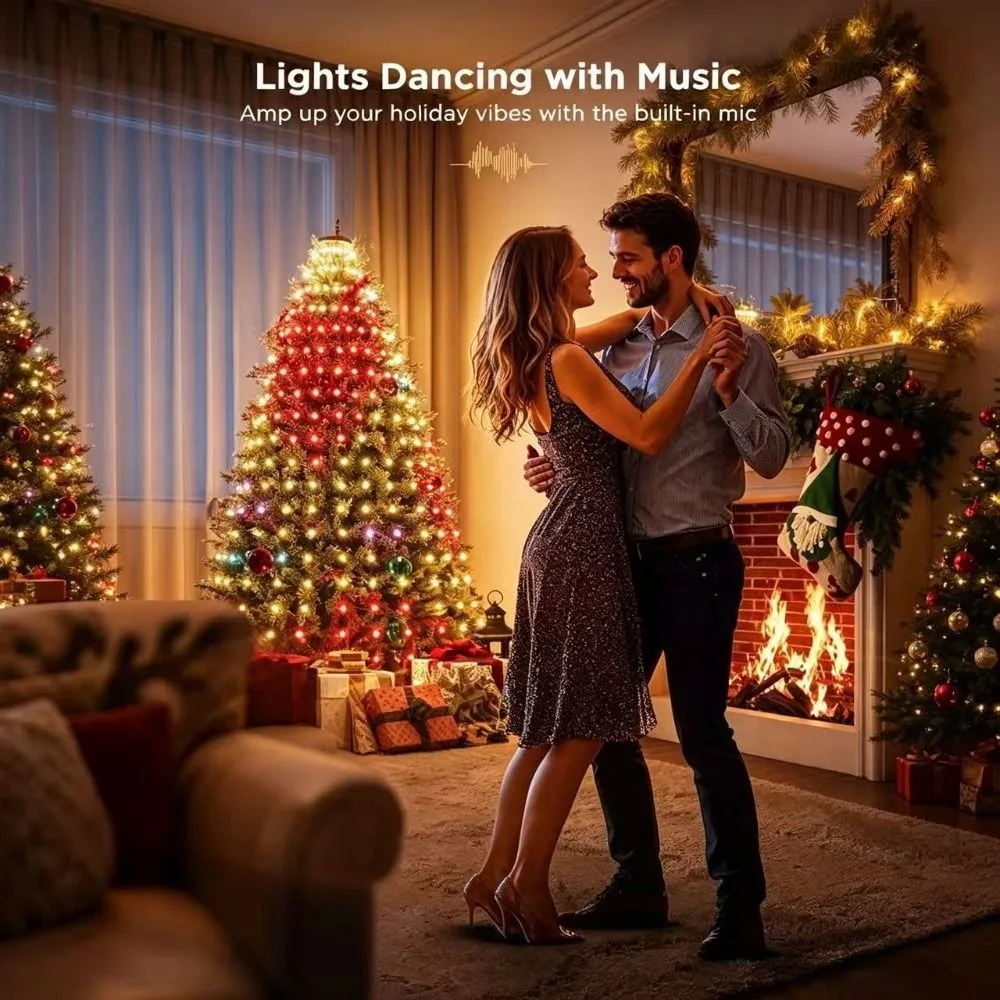 400個のledを使用したクリスマスツリーライト。音楽に合わせて点灯するrgbic-rgb-icクリスマスライト。bluetoothアプリで操作可能。星型のスマートクリスマスライト。