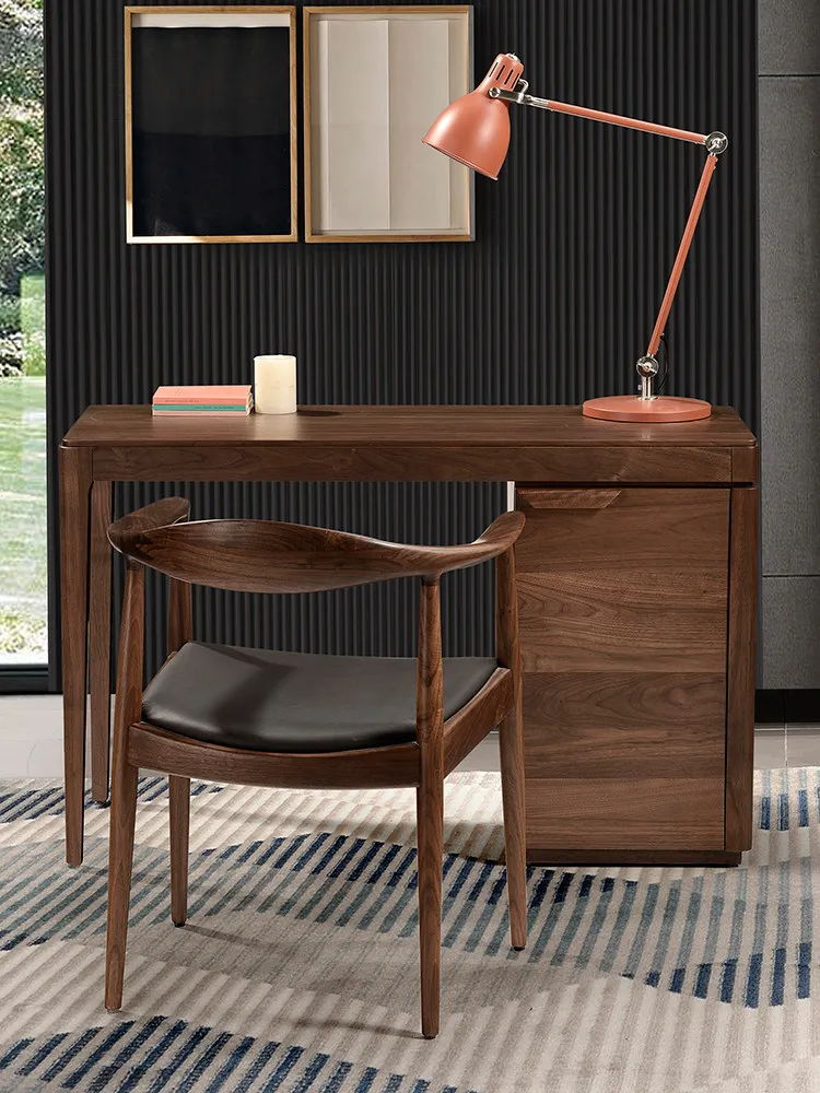 

YFY North American black walnut desk small apartment with drawers Italian study furniture writing table bedroom solid wood