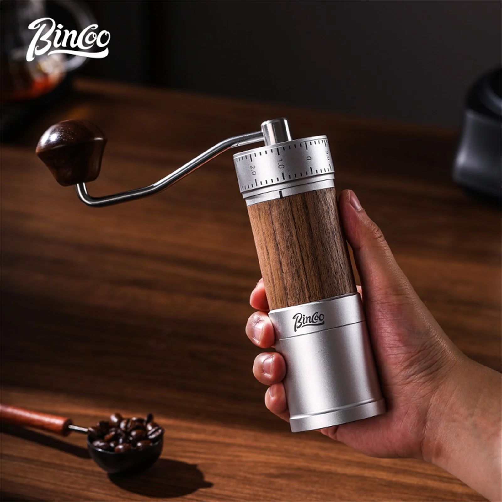 

Bincoo Manual Coffee Grinder 38mm CNC 420 6-Star Steel Burr 9-Grade External Adjustment Aluminum Body for Precise Hand Grinding