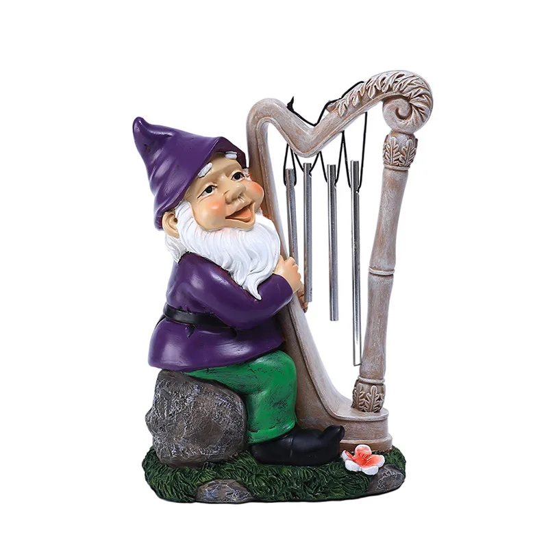 Playing the piano dwarf wind chime ornaments outdoor garden decoration birthday gift resin crafts