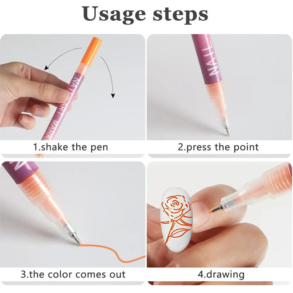 12 개/대 네일 펜 방수 및 빠른 건조 예술적 낙서 DIY 뷰티 네일 도구 네일 아트 낙서 펜 ﻿ 0.5mm