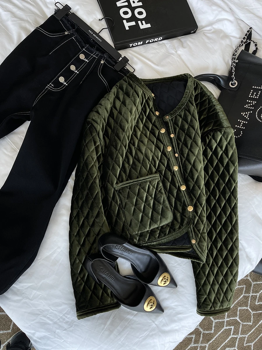 

Modern Velvet Quilted Jaet Cotton Coat Design Sensation Autumn Winter New Store REDMEMORY Faionable Outerwear