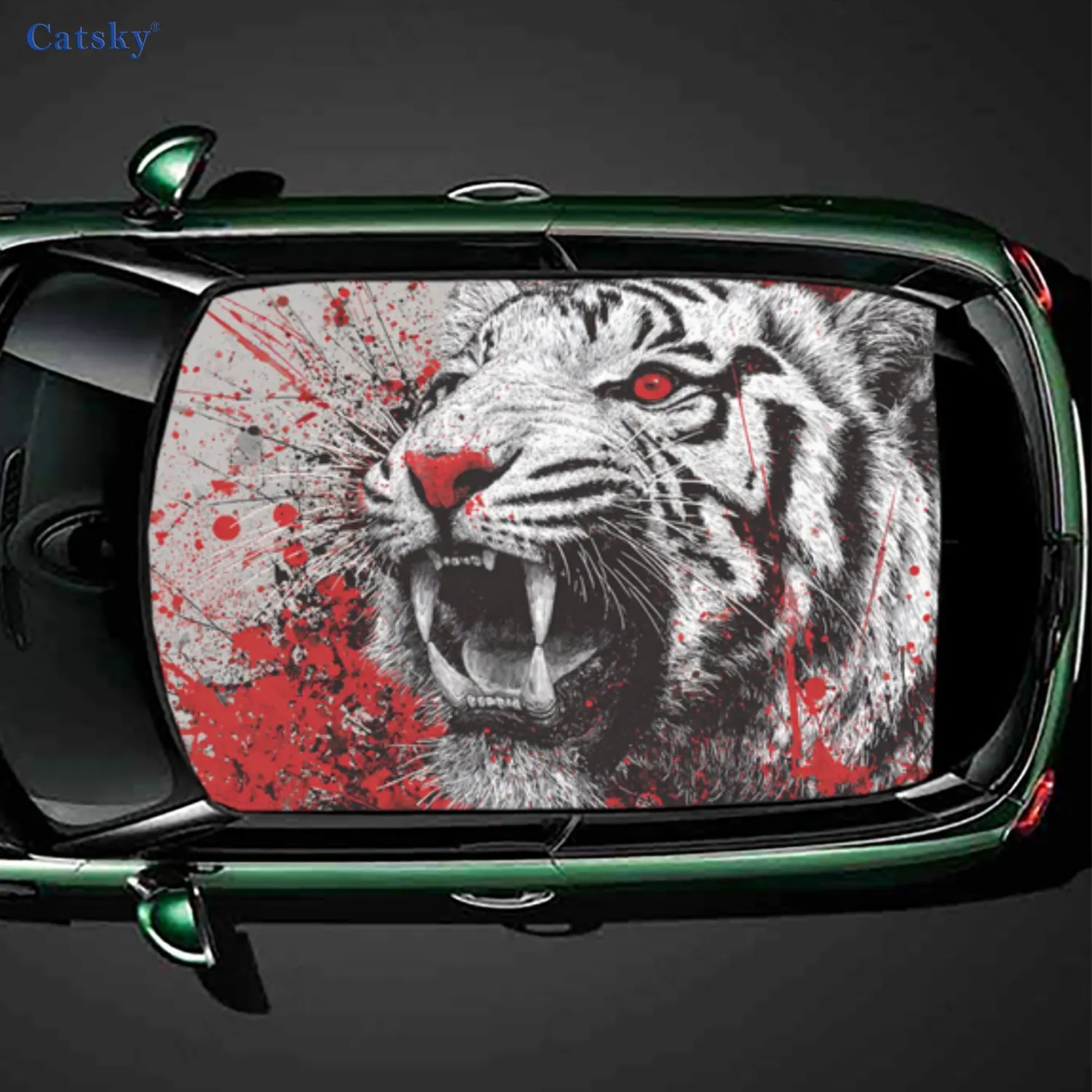 

Fierce White Tiger Pattern PVC Car Roof Sticker, Self-Adhesive Waterproof Car Vinyl Decal, Car Decoration Protection Stickers, E