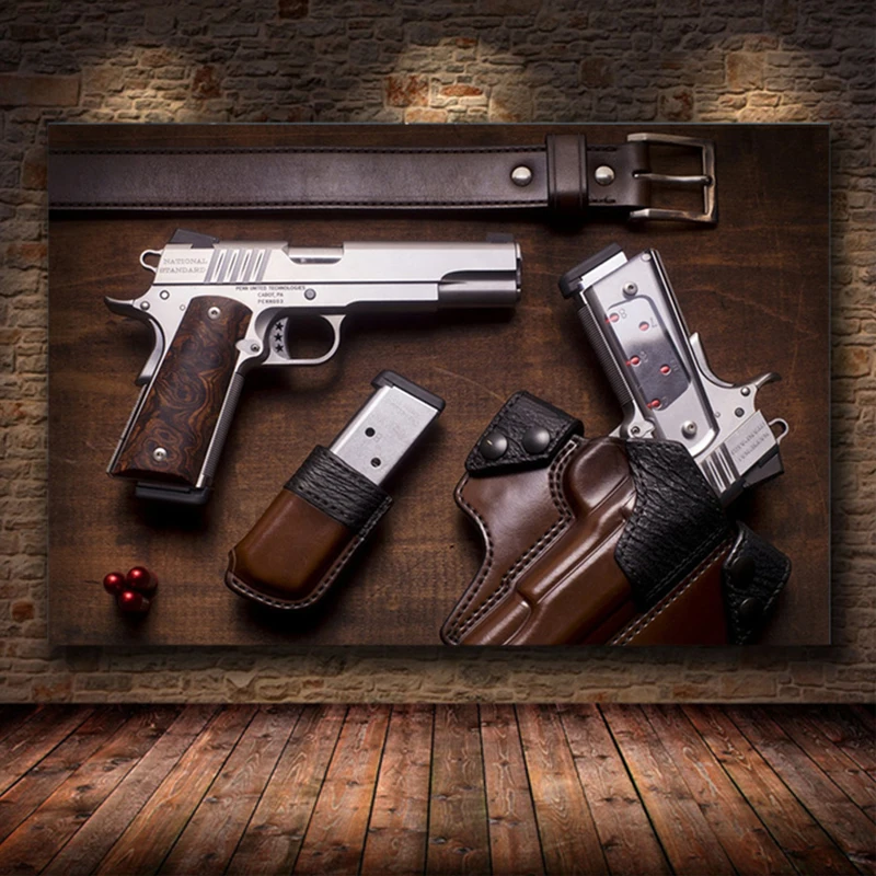 Modern Gun Bullet Canvas Painting Weapon Wall Art Pictures Pistol Posters and Prints Boy Bedroom Living Room Decoration Unframed