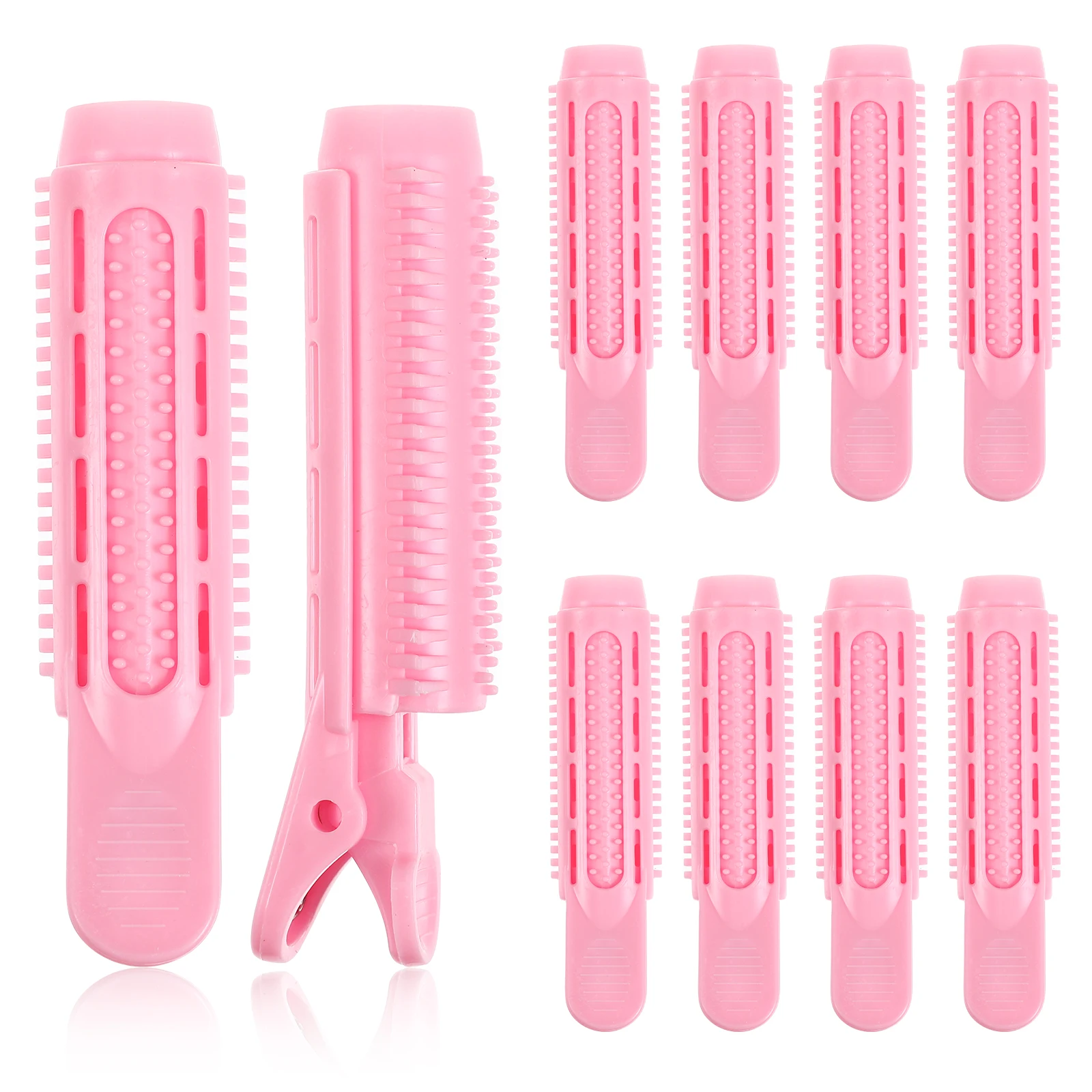 

10 Pcs Hair Curler Rollers Pink Abs Self Grip Lightweight Home Travel Bangs Roller Clamps Curly Volume
