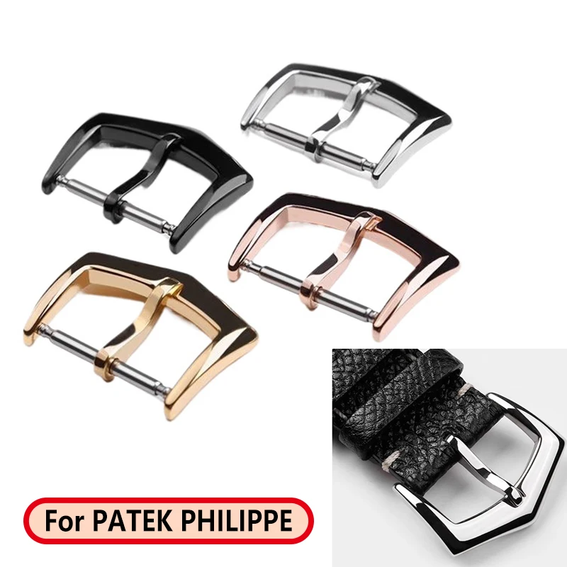 Acessórios de relógio fivela de agulha para patek philippe pulseira de relógio fivela 16mm 18mm pulseira de silicone pulseira de couro fivela de agulha preta