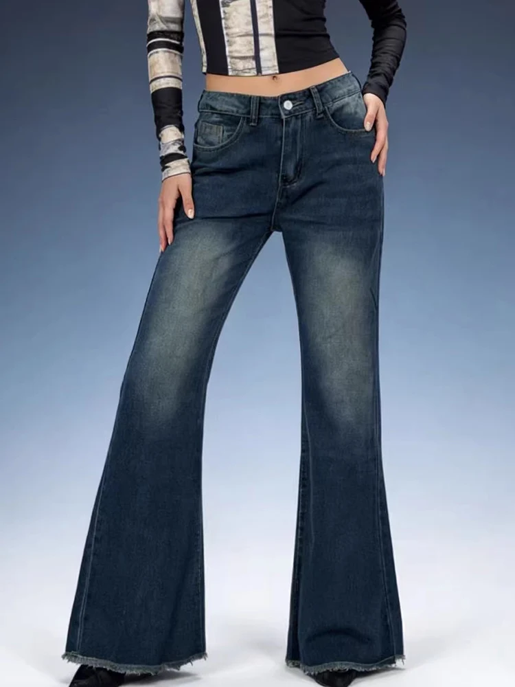 

Y2K Mid Rise Jeans Women European American Retro Sexy Versatile Slightly Flared Edges