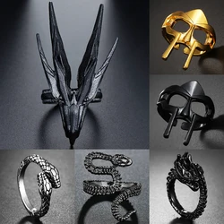Exaggerated Black Dragon Ring for Men Women Punk Trendy Adjustable Snake Skull Opening Rings Party Street Jewelry Gift