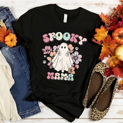 Spooky Mama Print Women T Shirt Funny Graphic Streetwears Halloween Summer Short Sleeve T-shirts Halloween Boo Horror Clothes